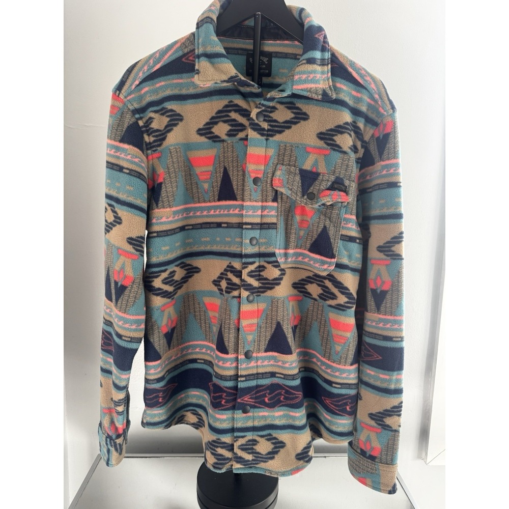 Billabong Fleece‎ Shirt Jacket Aztec Southwest Snap Front Mens M Teal Camp